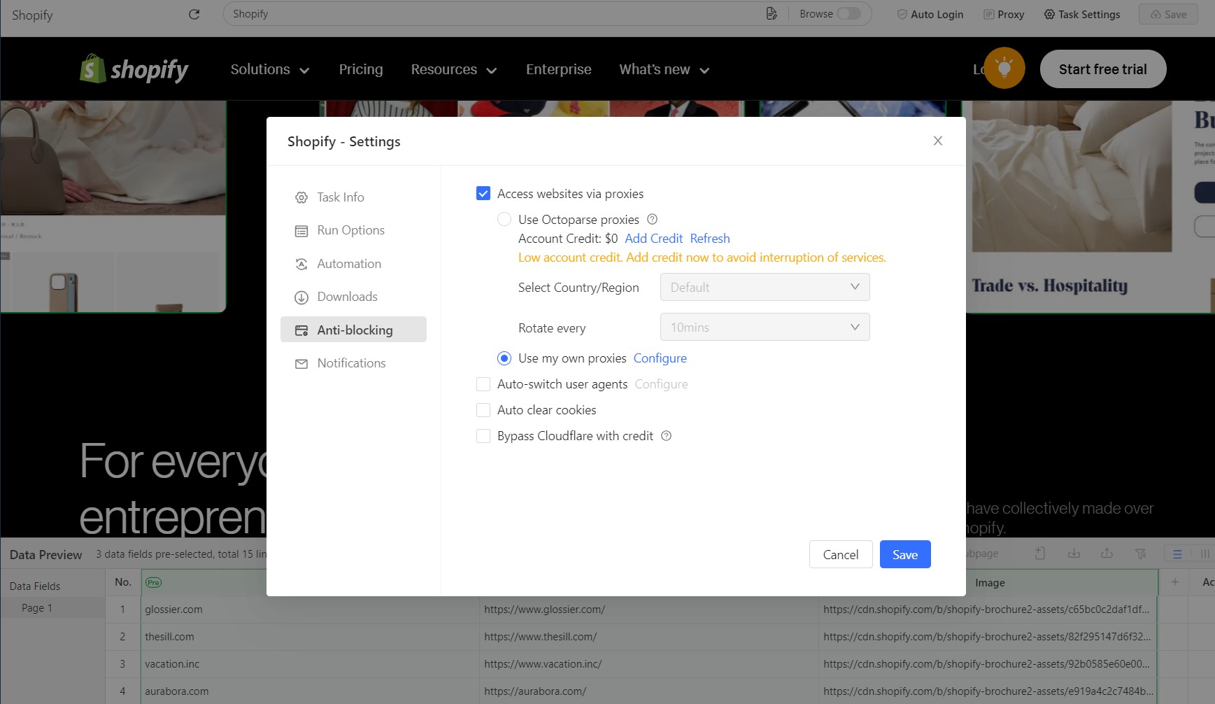 new tasks target url input